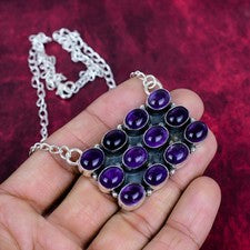 Collar de plata esterlina maciza 925 hecho a mano con piedras preciosas de amatista joyería de diseñador