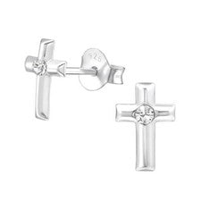 O&S Kreuz Ohrstecker echt 925 Silber Ohrringe mit Kristall Geschenk Damen Kinder