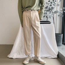Pantalones informales sueltos con hebilla recta con colgante de color liso de moda para hombre