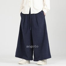 Pantalones de pana sueltos estilo chino para hombre con cordones pantalones relajados de pierna ancha