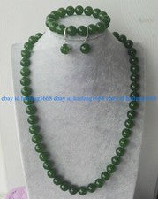 Natürliche 8mm dunkelgrüne Jade Rund Edelstein Perlen Halskette Armband Ohrringe