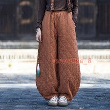 Invierno Nuevo Mujeres Retro Acolchado Pantalones Espesados Cálidos Linterna Algodón Pantalones