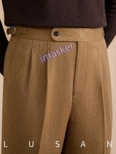 Pantalones de vestir formales al tobillo estilo Nápoles italiano de lana rectos informales de negocios