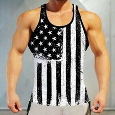 Camiseta Para Hombre Antiguo Bandera Estadounidense Moda Sin Mangas Gimnasio Tee