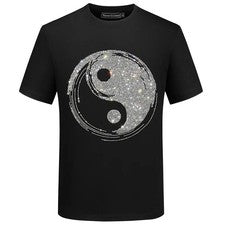 Nueva Camiseta Negra de Lujo para Hombres Diamantes de Estrás Moda Alta Calidad
