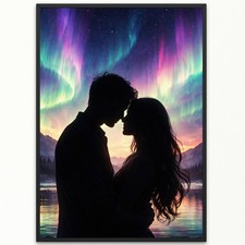 Póster artístico estampado en pared silueta de una pareja regalo decoración del hogar auroras boreales