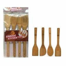 Espátula de bambú 4 piezas raspador de cocina surtido bambú utensilios de cocina juego de madera