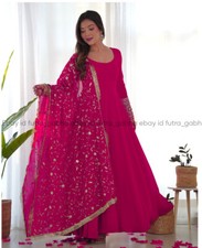 Pink Designer Anarkali Set con Trabajo Pesado Dupatta y Apent, Mujer Usar Vestidos
