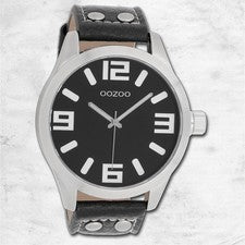 Oozoo reloj de pulsera unisex Timepieces analógico cuero negro plata UOC1004A
