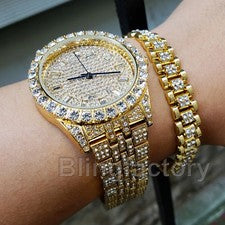 JUEGO COMBINADO DE RELOJ Y PULSERA DE DIAMANTES DE LABORATORIO DE LUJO PT ORO HIP HOP QUAVO PARA HOMBRE