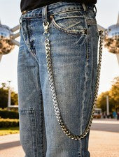 Hombres Plata Metal Cartera Cadena Llave Fuerte Motociclista Jean Largo Cierre de Dinero Lazo Soporte