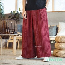Pantalones samurai holgados para hombre faldas rectas pierna ancha pantalones largos algodón