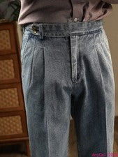 Pantalones de vestir informales de moda de cintura alta rectos de Nápoles vintage para hombre