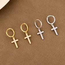 Pendientes mujer criollos con colgante cruz plata 925 circonitas