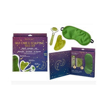 Juego de trío de autocuidado y escultura Skip The Spa (máscara, jade gua sha, rodillo de jade)