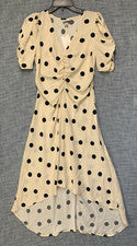 Vestido midi de crepé manga corta para mujer - Un nuevo día - lunares beige, talla S