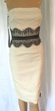 NUEVO CON ETIQUETAS HYBRID Vestido para Mujer Forrado Crema Negro Acentos de Encaje Hecho en Polonia IMPRESIONANTE