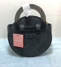 Bandolera/bolso de mano para mujer con sello húmedo redondo gris con asas de acrílico tono dorado