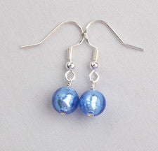 PENDIENTES PLATA ESTERLINA 925 LÁMINA PLATA ZAFIRO CRISTAL MURANO 8MM
