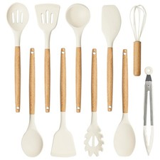 Juego de 10 espátulas de cocina de silicona con asas de madera para cocina S1K9