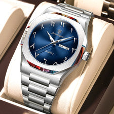 Reloj de cuarzo 44MM POEDAGAR esfera árabe para hombre acero inoxidable impermeable luminoso NUEVO