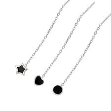 Pendientes Pasadores Negro Plata 925 Corazón Estrella Círculo Mujer Niña