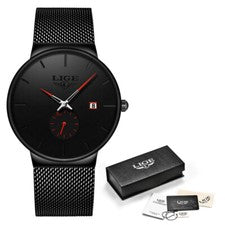 Homme Montre Maille Milanaise Acier Bracelet Quartz Analogique 3ATM Étanche