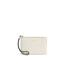Muñequera COACH CW855 con cremallera en esquina dorada perla charol arrugado bolsa pequeña