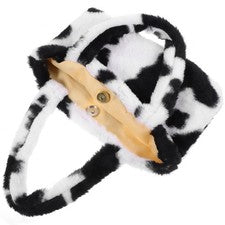 Bandolera de felpa portátil con correa de cadena con patrón de vaca bolso bandolera de moda para mujer