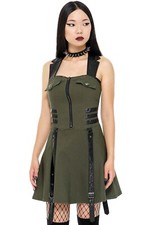 Minivestido Killstar Gothic Goth Military Cybergoth vestido patinador - Psy-Ops caqui