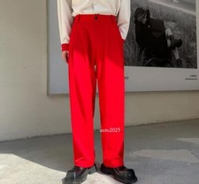 Para hombres Moda Informal Rojo Suelto Traje Pantalones Juvenil Fiesta Pantalones Pierna Ancha Pantalones D
