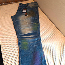 Pantalones de mezclilla Ministry of Fashion MOF 1886 vintage lavados ajustados elásticos azules para hombre