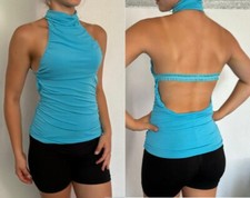 Sexy Miss Mujer Moda Girly Cuello Top Reunión Escote Espalda Frunce Turquesa XS
