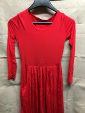 Vestido informal para mujer manga media plisado suelto columpio con bolsillos rodilla XS