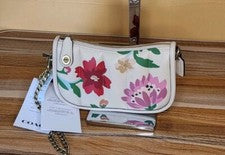 Bolso de Mano COACH Floral Acolchado Swinger 20 Cuero Marfil C7208 Nuevo con Etiquetas