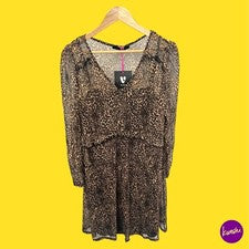 Vestido midi de malla para mujer V BY VERY, estampado animal, marrón, UK 18 | EU 46 | US 14