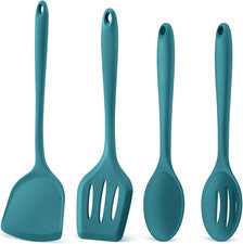 Juego Utensilios Cocina Silicona 4 Pzs Antiadherente Resistente Calor Cuchara Azul
