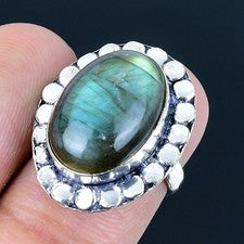Anillo de joyería de plata esterlina 925 hecho a mano con piedras preciosas...