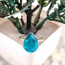 Hermoso anillo hecho a mano de plata de ley 925 con piedras preciosas de topacio azul regalo para mujer AB-70
