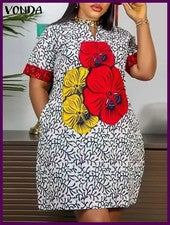 VONDA 2025 Moda Mujer Elegante Vestido Vintage Estampado Solero De Gran Tamaño