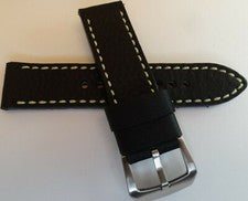 Correa de reloj inteligente de cuero genuino negro con costuras blancas de alto contraste de 22 mm