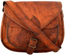 15" Nuevo Cosido a Mano Natural Marrón Puro Cabra Cuero Vintage Bandolera Bolso
