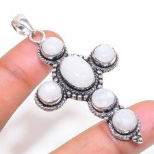 Colgante de joyería de plata de ley 925 hecho a mano con piedras preciosas de luna tamaño 2,5"
