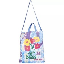 Bolso de Hombro NEFF Reutilizable Floral Gráfico Algodón Tie Dye Azul Comestibles Nuevo en Paquete