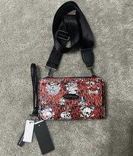 Muñequera Bandolera Pequeña Estampado Calavera Leopardo Rojo Ed Hardy con Correa Desmontable