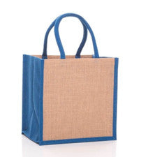 LIQUIDACIÓN - 3 bolsas de compras de arpillera de yute medianas azul real con adornos para compradores