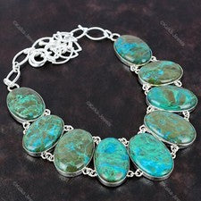 Collar de Crisocola Plata de Ley 925 Piedras Preciosas Ajustable Hecho a Mano Collar