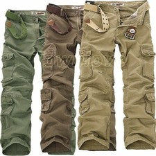 Pantalones largos informales de carga para hombre para caminar al aire libre con múltiples bolsillos talla grande