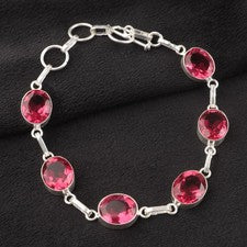 Pulsera de joyería de plata de ley 925 hecha a mano con piedras preciosas de turmalina rosa regalo para