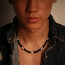Collar de cuentas de polímero de bohemia para hombres mujeres collar blanco negro joyería